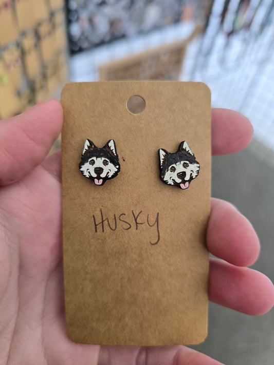Husky face stud earrings