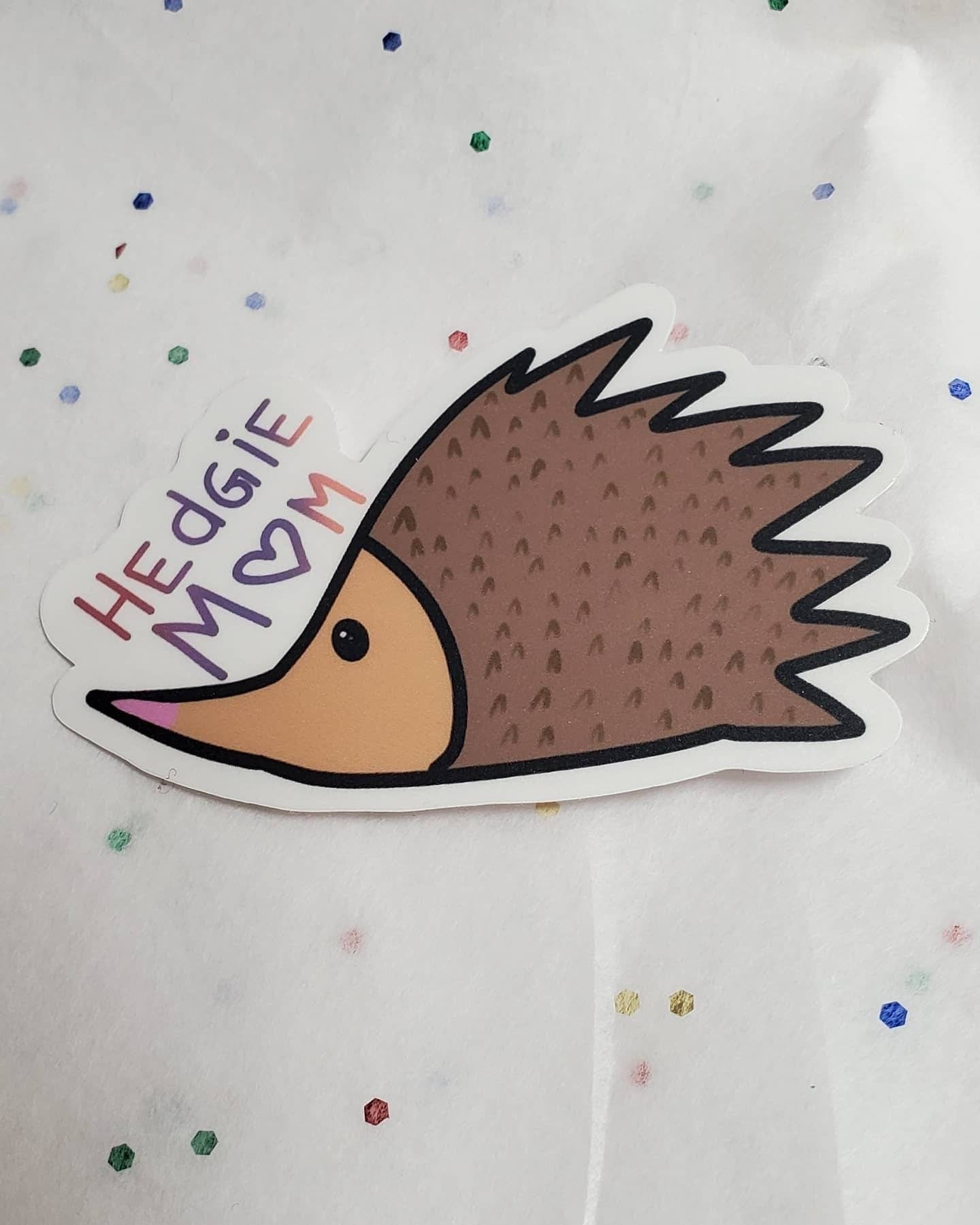 Hedgie mom sticker-hedgehog mom sticker-laptop stickers-hedghog sticker-glossy sticker-weatherproof- dishwasher proof