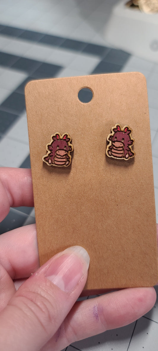 Dragon laser cut wood stud earrings-dragon studs-year of the dragon earrings-stud dragon earrings-baby dragon