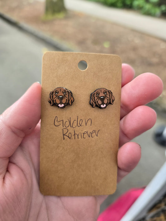 Golden retriever face stud earrings