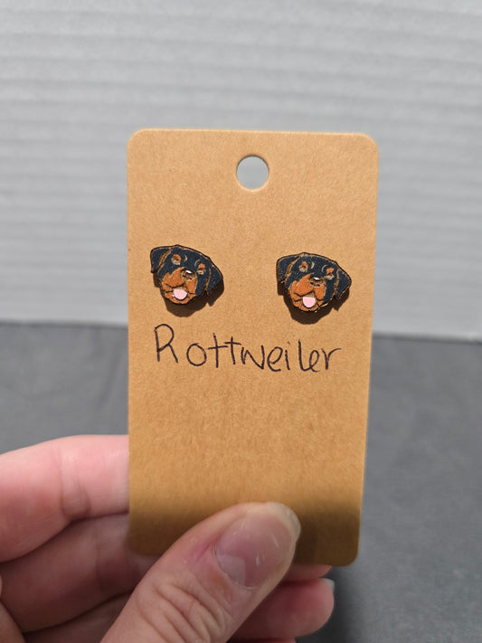 Rottweiler stud earrings-laser cut and engraved wood stud earrings-rottie dog studs- Rottweiler dog earrings-stud rottie earrings-handpainte