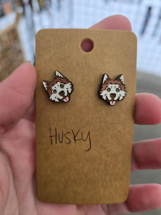Husky face stud earrings