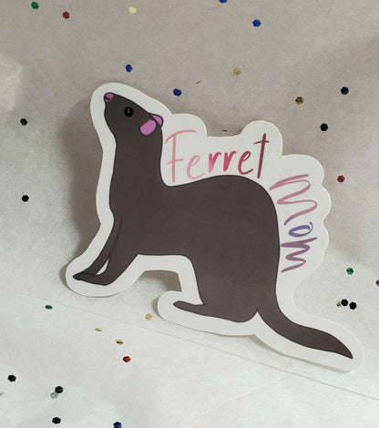 Ferret mom sticker-laptop sticker-ferret sticker-ferret momma-glossy sticker-ferret sticker-weatherproof dishwasher proof