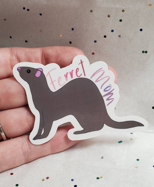 Ferret mom sticker-laptop sticker-ferret sticker-ferret momma-glossy sticker-ferret sticker-weatherproof dishwasher proof