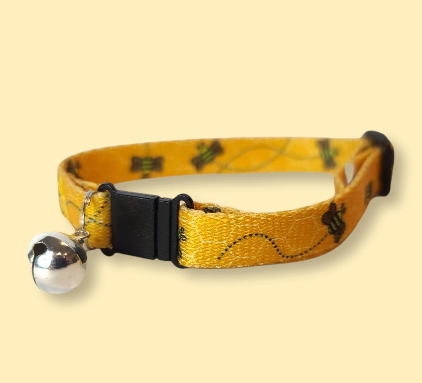 Bees adjustable nylon breakaway cat collar with bell-bees cat collar-cat collar-breakaway collar-ready to ship-cat collars-collars for cats-