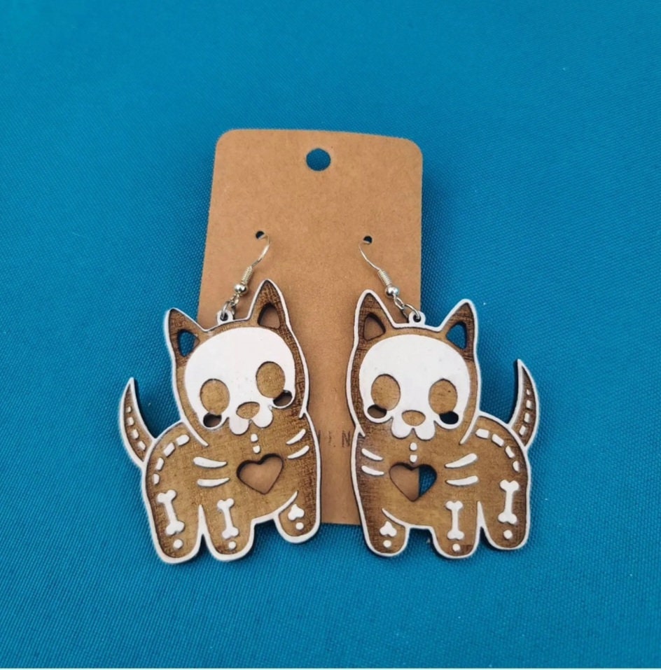 Skeleton dog dangle earrings-Skeleton dog earrings-cute dog earrings-dog earrings-puppy skeleton earrings-Skeleton