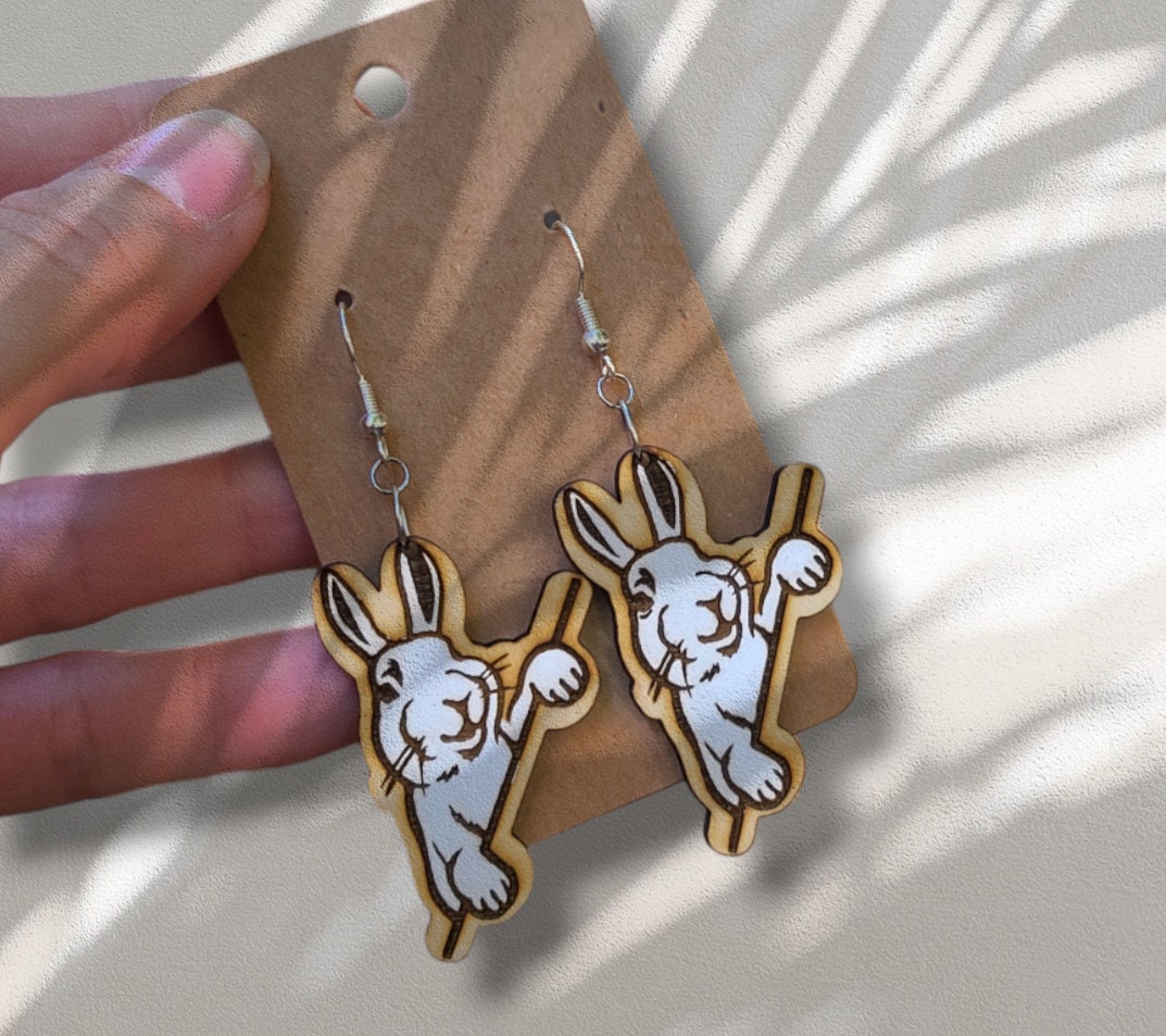 White rabbit dangle earrings-rabbit earrings-rabbit dangles-bunny earrings