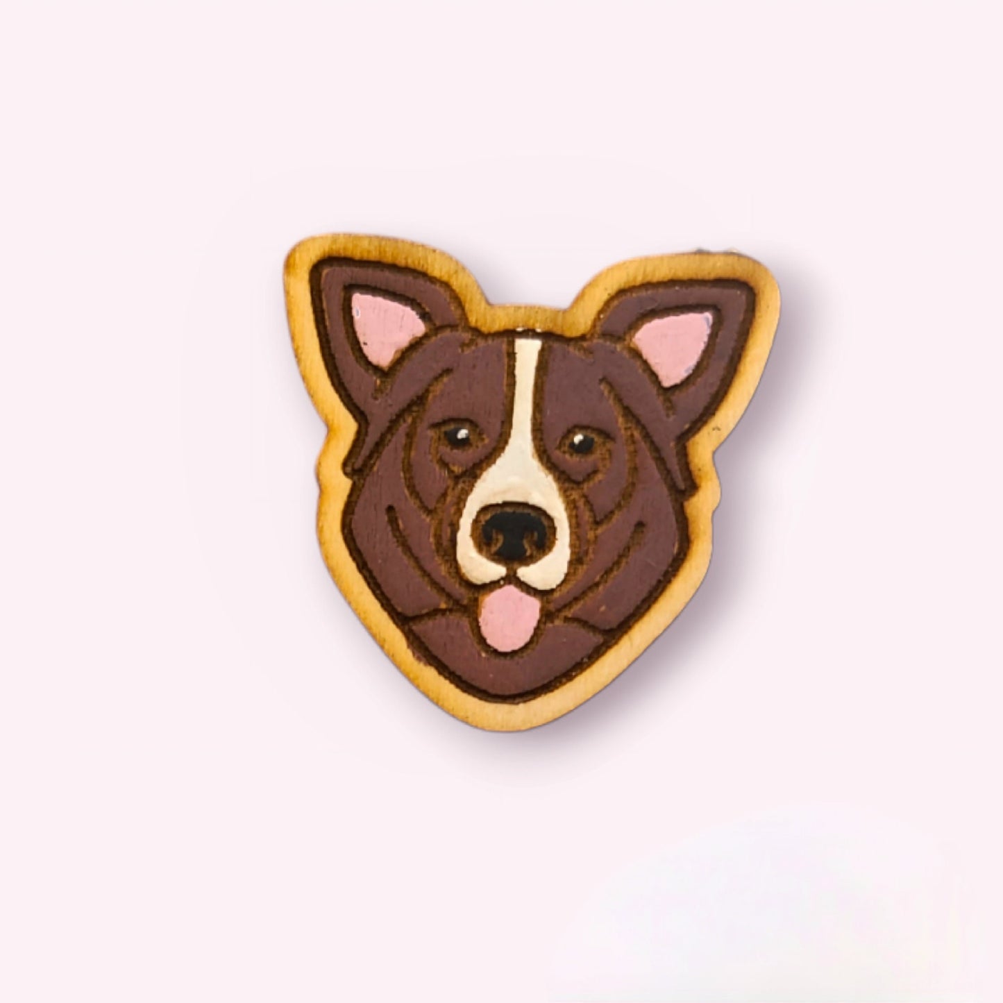 Brown and white border collie Pin-border collie pin-dog head pin-dog breed pin-border dog face pin-wood pin-collie