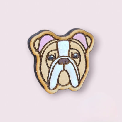 Beige bulldog pin-bulldog dog head pin-dog breed pin-bulldog dog face pin-wood pin-bulldog