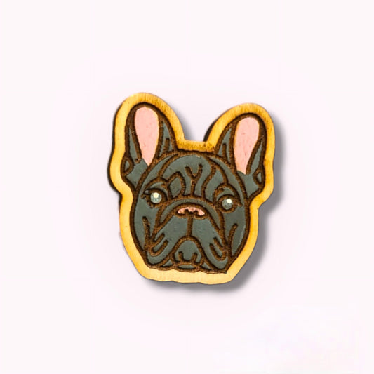 Blue French bulldog pin-bulldog dog head pin-dog breed pin-bulldog dog face pin-wood pin-french bulldog