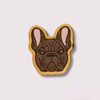 Brown French bulldog pin-bulldog dog head pin-dog breed pin-bulldog dog face pin-wood pin-french bulldog