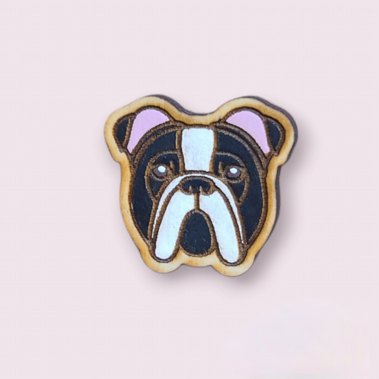 Black bulldog pin-bulldog dog head pin-dog breed pin-bulldog dog face pin-wood pin-bulldog