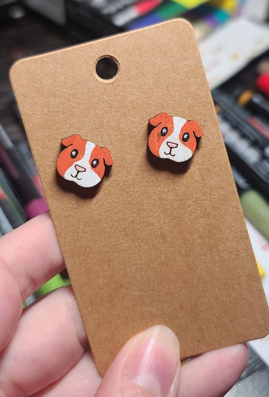 Orange and white guinea pig studded earrings-guinea pig studs-Hypoallergenic stud earrings-piggie studs-guinea pigs earrings