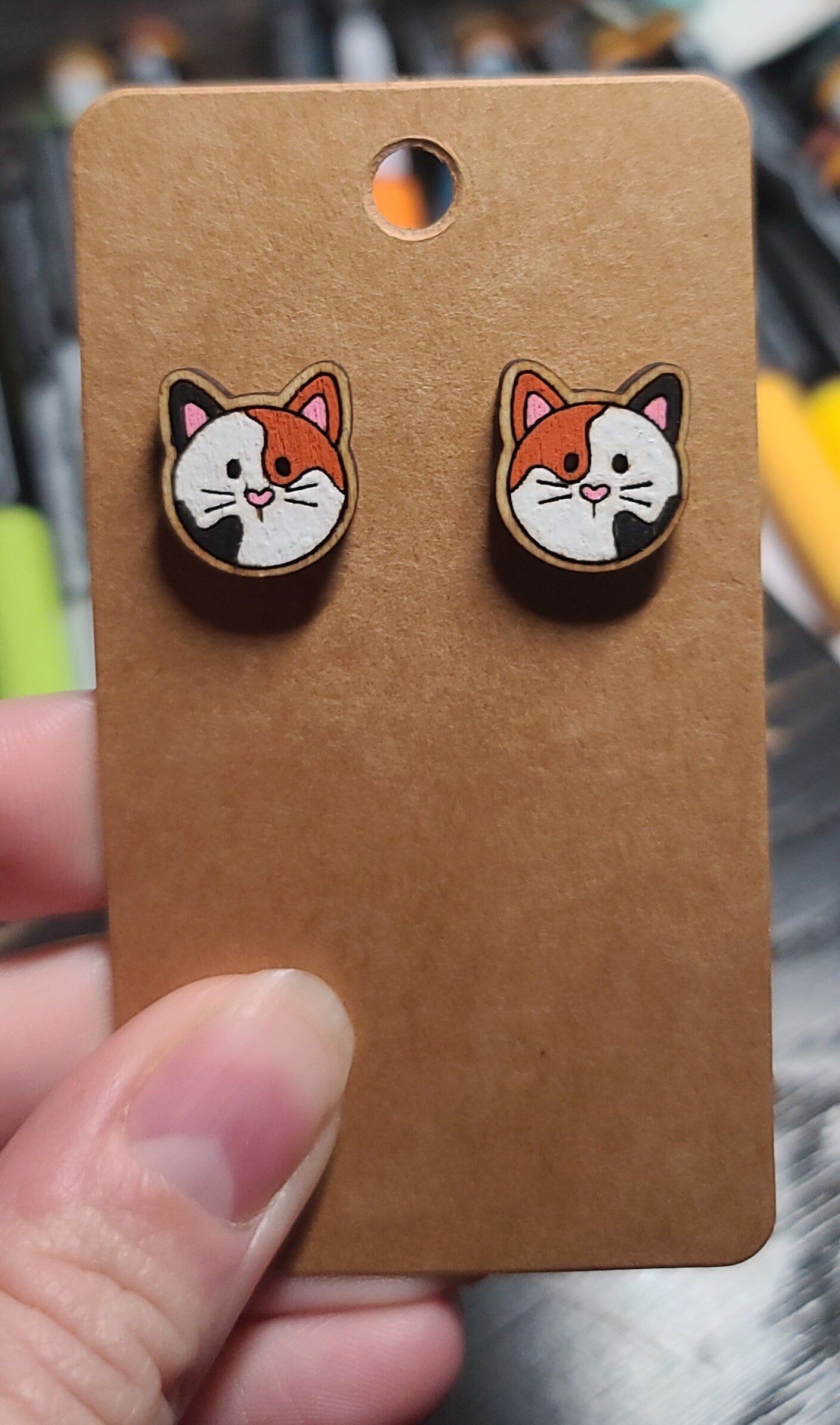 Calico cat faces studded earrings-calico cats studs-calico studs-calico cats earrings