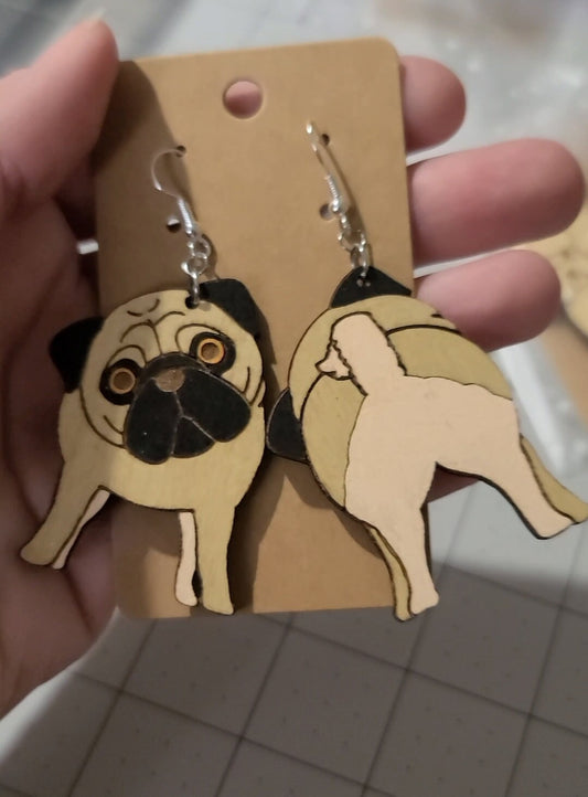 Pug dangle earrings-pug butt earrings-pug dog dangles-pug dog earrings-pug dangles