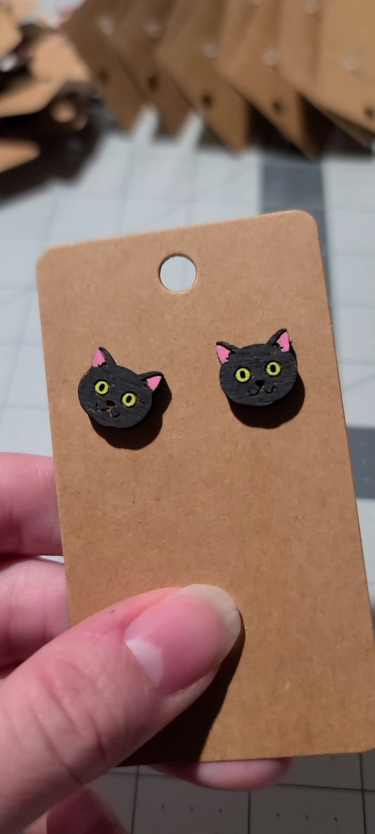 Black cat faces studded earrings-black cat studs-cat face studs-black cat face earrings