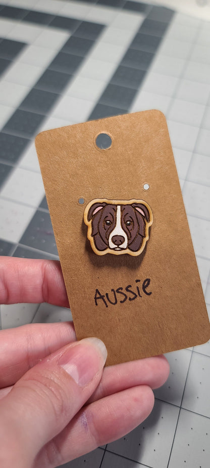 Aussie Pin-Australian shepherd pin-dog head pin-dog breed pin-shepherd dog face pin-wood pin-aussie-brown aussie