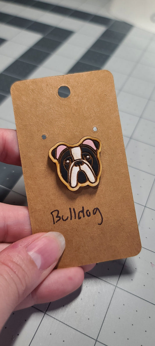 Black bulldog pin-bulldog dog head pin-dog breed pin-bulldog dog face pin-wood pin-bulldog