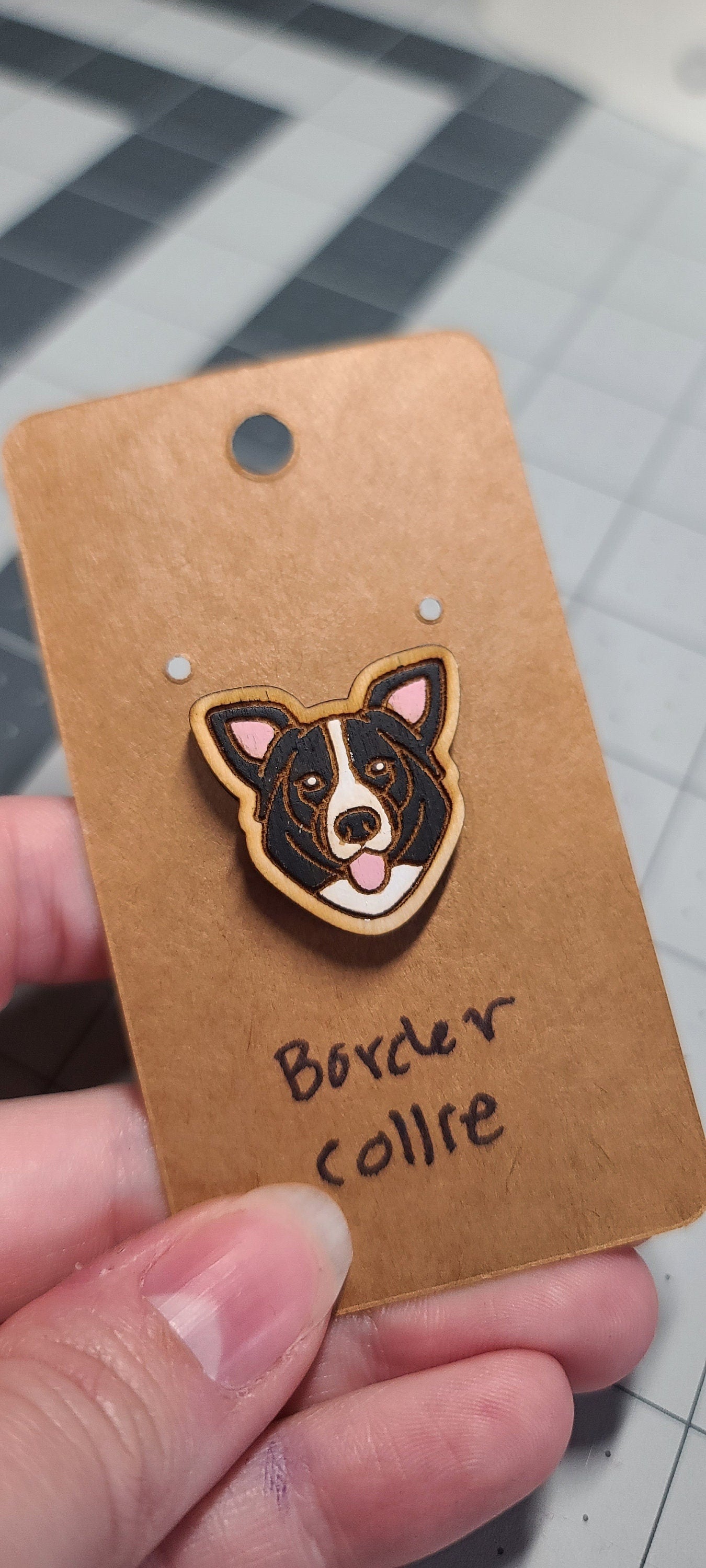 Border Collie Pin-border collie pin-dog head pin-dog breed pin-border dog face pin-wood pin-collie