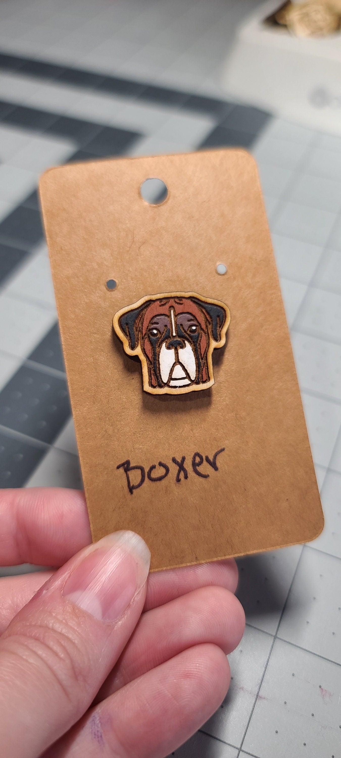 Boxer pin-boxer dog head pin-dog breed pin-boxer dog face pin-wood pin-boxer-fawn boxer