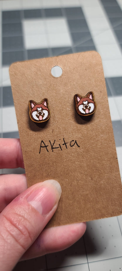 Akita laser cut wood stud earrings-akita dog studs-akita dog earrings-stud akita earrings-