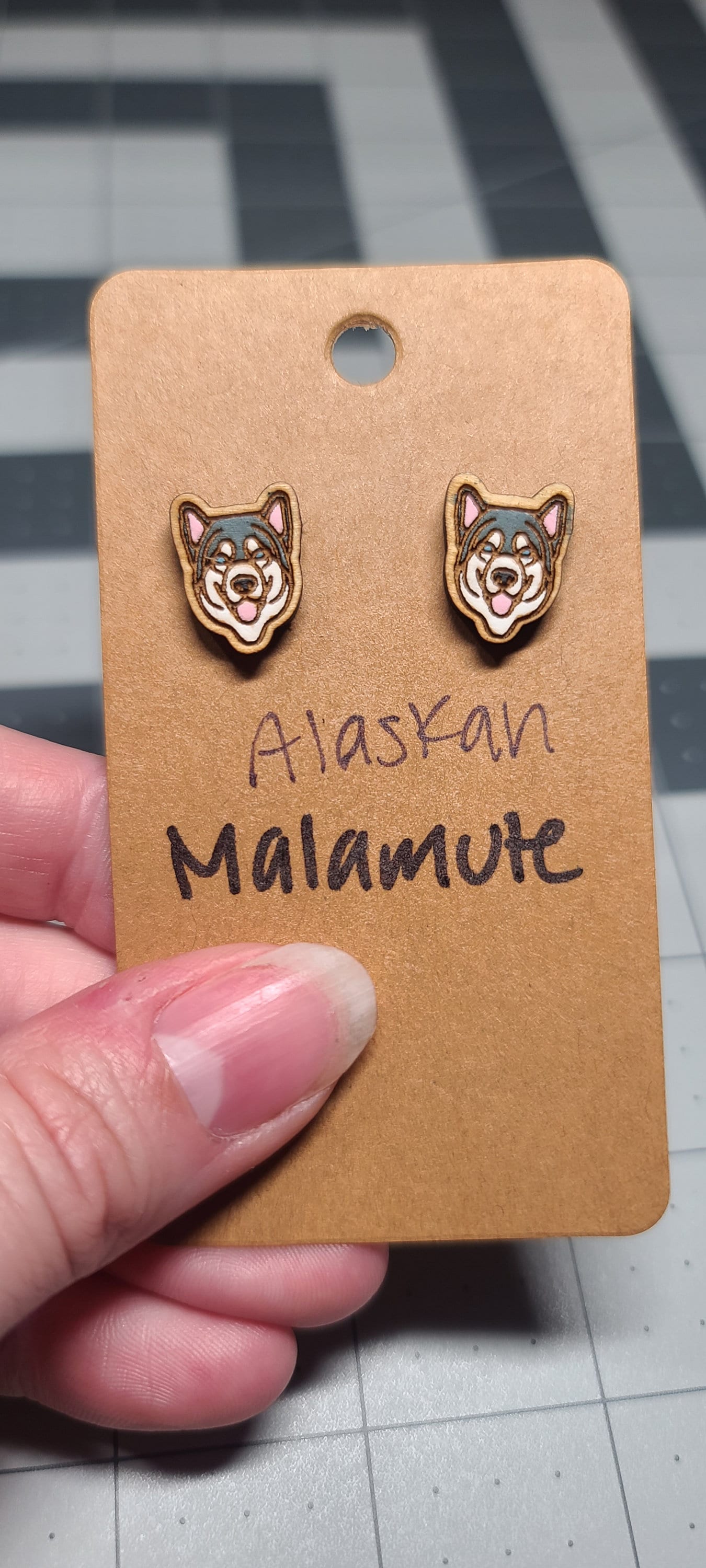 Alaskan malamute laser cut wood stud earrings-alaskan malamute dog studs-malamute dog earrings-stud husky earrings-