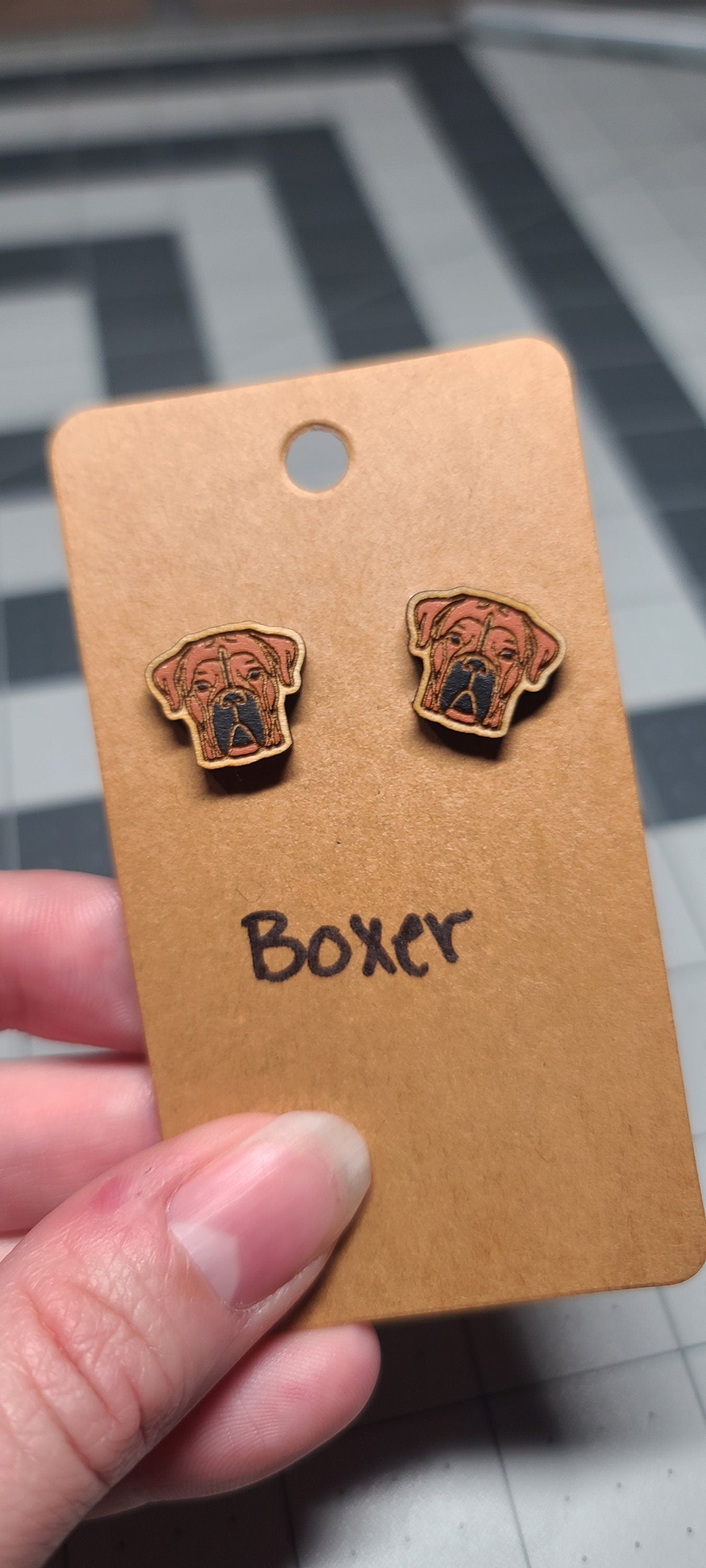 Boxer dog stud earrings-laser cut and engraved-boxer dog earrings-handpainted