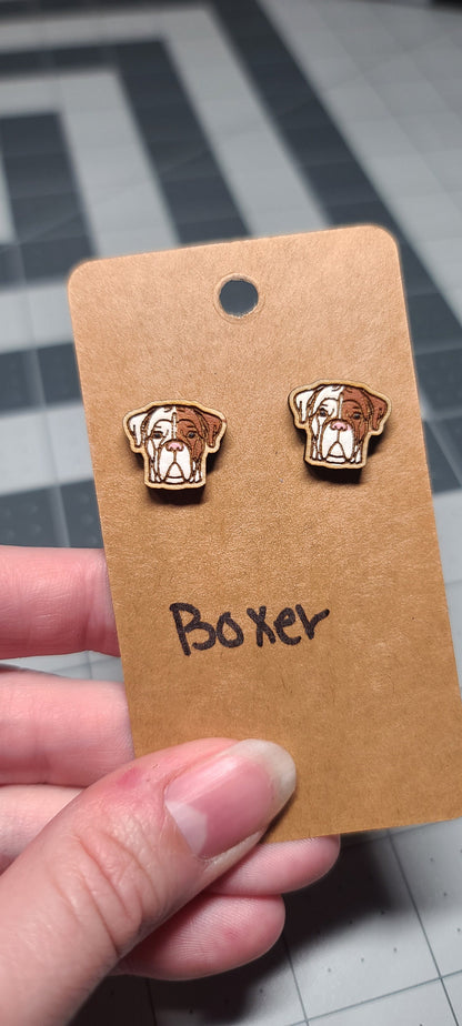 Boxer dog stud earrings-laser cut and engraved-boxer dog earrings-handpainted