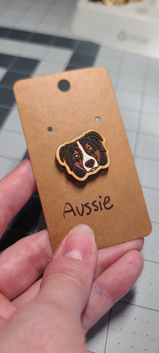 Black tri Aussie Pin-Australian shepherd pin-dog head pin-dog breed pin-shepherd dog face pin-wood pin-aussie-black tri aussie dog