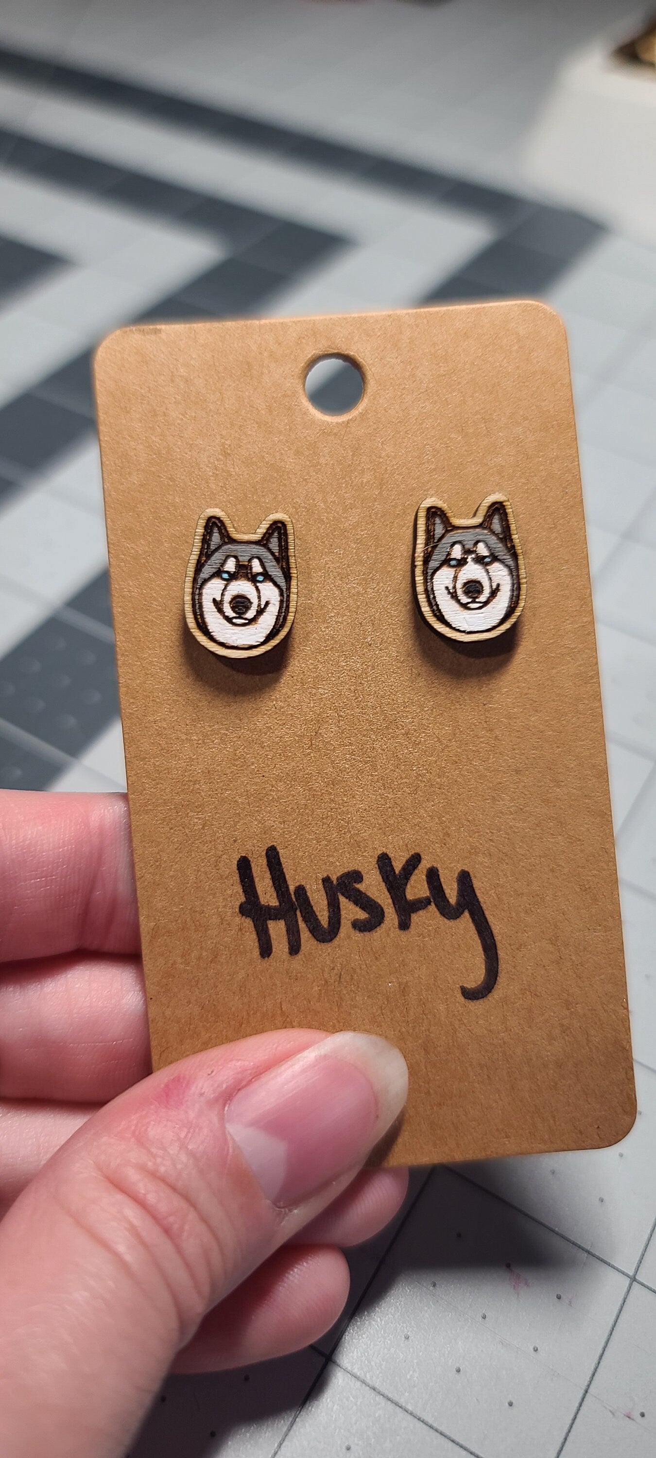 Husky laser cut wood stud earrings-husky dog studs-husky dog earrings-stud husky earrings-