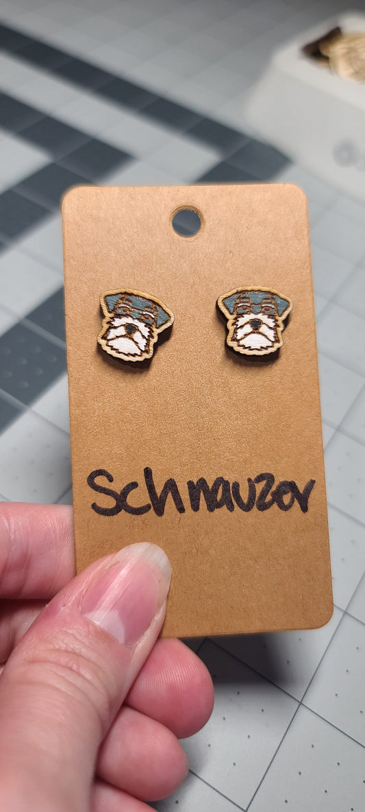 Schnauzer laser cut wood stud earrings-schnauzer dog studs-schnauzer dog earrings-stud schnauzer earrings-