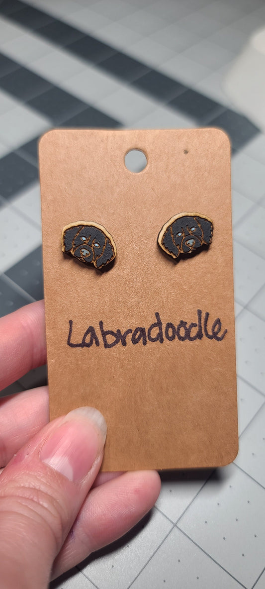 Labradoodle dog laser cut wood stud earrings-labradoodle dog studs-labradoodle dog earrings-stud labradoodle earrings-labordoodle