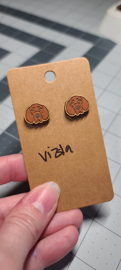 Vizsla dog stud earrings-laser cut and engraved wood stud earrings-vizsla dog studs-vizsla dog earrings-handpainted